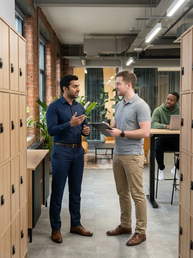 iDevNerds team members chatting in the office